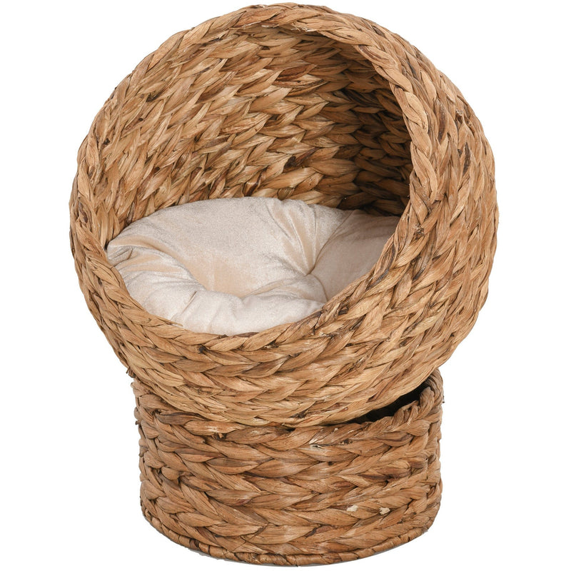 PawHut Brown Wicker Cat Bed, 42x33x52cm