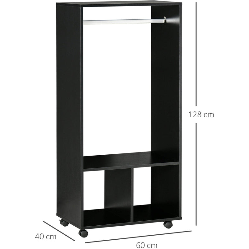 Rolling Open Wardrobe With Cube Storage, Black