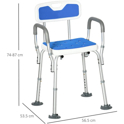 Padded Shower Chair, Height Adjustable - Blue Homcom