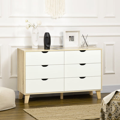 Scandi 6 Drawer Wide Chest of Drawers Homcom