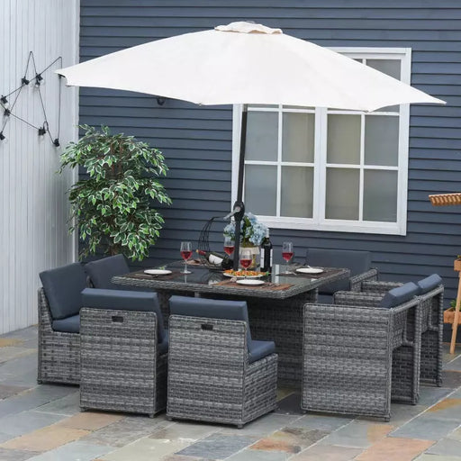 8-Seater Rattan Dining Set with Umbrella Hole 