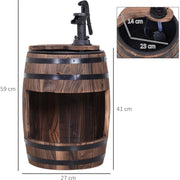 Outsunny Wood Barrel Patio Water Fountain Electric Pump Garden Decorative Ornament with Flower Planter Decor Outsunny