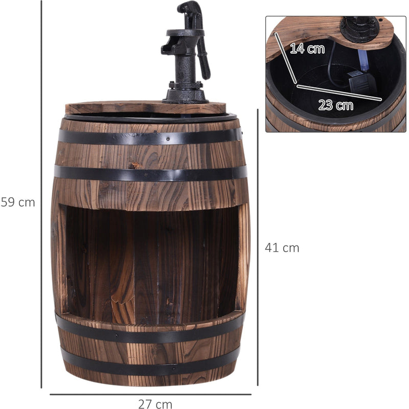 Outsunny Wood Barrel Patio Water Fountain Electric Pump Garden Decorative Ornament with Flower Planter Decor Outsunny