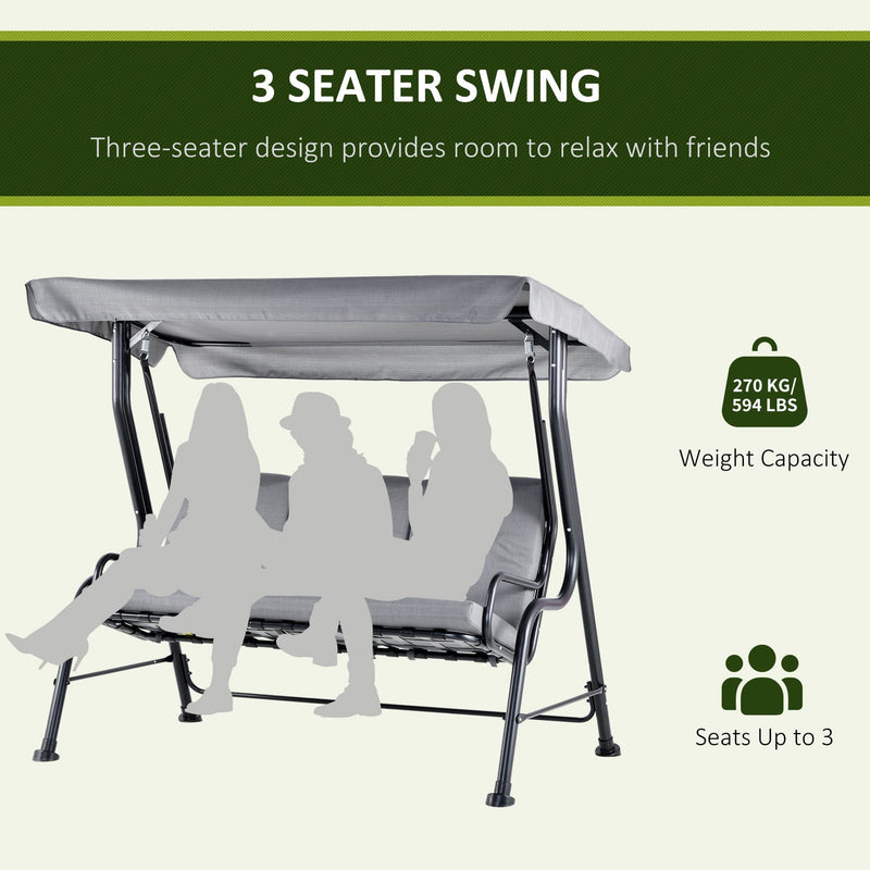 3 Seater Garden Swing Chair Hammock With Canopy, Bed Outsunny