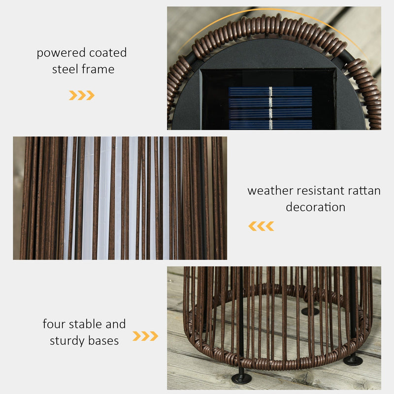 PE Rattan Solar Lanterns, Woven Wicker, Auto On/Off Outsunny