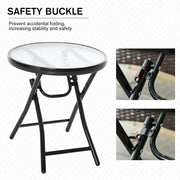 Outsunny Foldable Garden Table, Round Folding Table with Glass Tabletop and Safety Buckle for Patio, Garden, Outdoor, Indoor, Black Outsunny