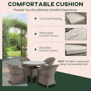 4 Seater Rattan Dining Set, 4 Chairs & Round Table - Grey Outsunny