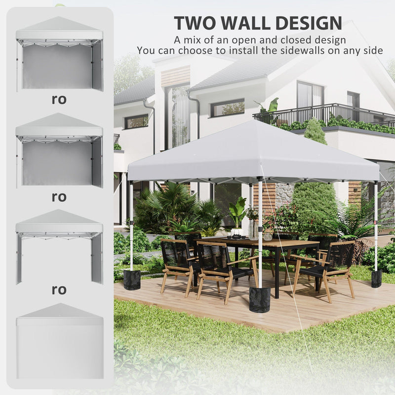 Outsunny 3x3m Pop Up Gazebo, White, 2 Sidewalls Outsunny