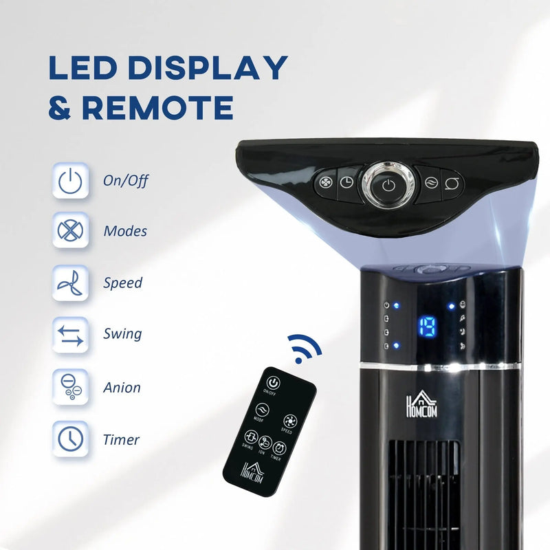 42" Anion Tower Fan with Remote, 3 Speed, Oscillation, Black Homcom
