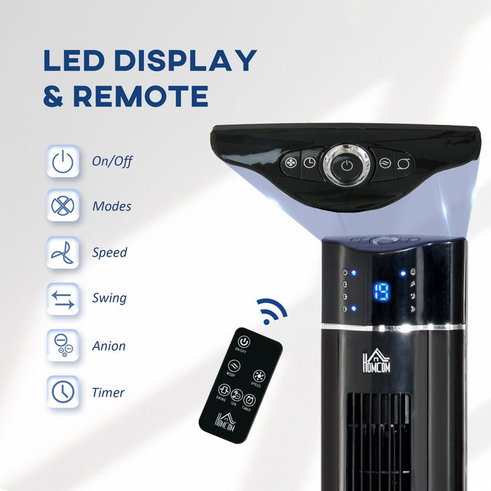 42" Anion Tower Fan with Remote, 3 Speed, Oscillation, Black