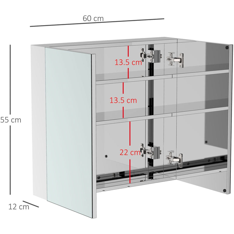 Wall Mounted Bathroom Mirror Cabinet, Double Doors