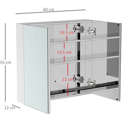 Wall Mounted Bathroom Mirror Cabinet, Double Doors Kleankin