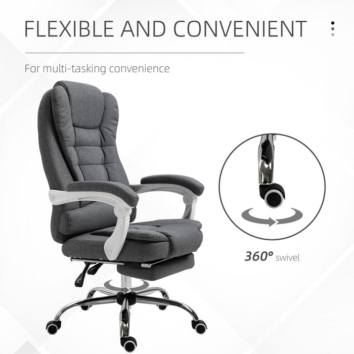 Grey Swivel Office Chair with Retractable Footrest