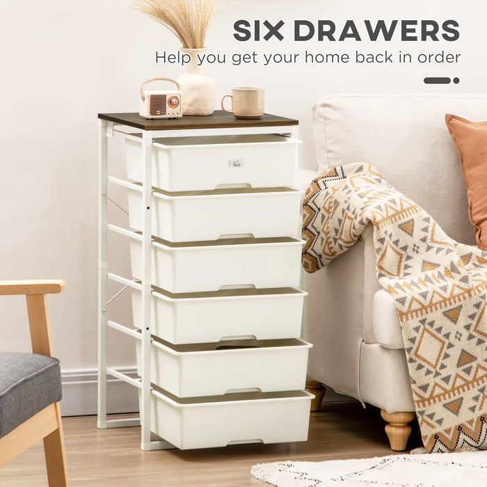 White 6-Drawer Chest, Steel Frame