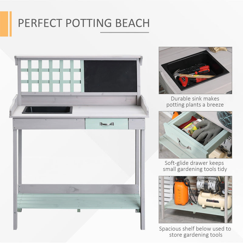 Outdoor Wooden Potting Table With Drawer