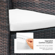 Image of brown rattan 6 seater patio table and chairs dining set with cream cushions