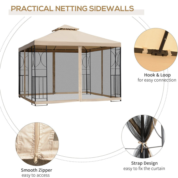 Stylish Metal Frame Gazebo With Mesh Sides, 3x3m
