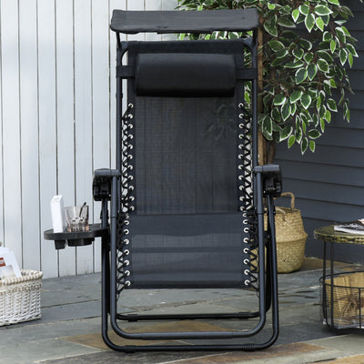 Folding Zero Gravity Chair, Cup Holder & Canopy Shade Outsunny