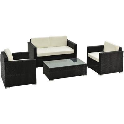 4 Seater Garden Furniture Set, Hand-Woven PE Wicker Outsunny