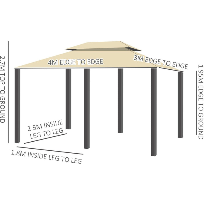 Gazebo With Lights, Metal Frame, Double Tier Roof, 3x4m