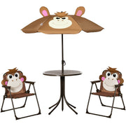 Outsunny Kids Picnic & Table Chair set, Outdoor Folding Garden Furniture w/ Monkey Design, Removable, Adjustable Sun Umbrella, Ages 3-6 Years - Brown Outsunny