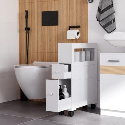 Small White Bathroom Storage Cabinet, 16W x 52D 71H cm Kleankin