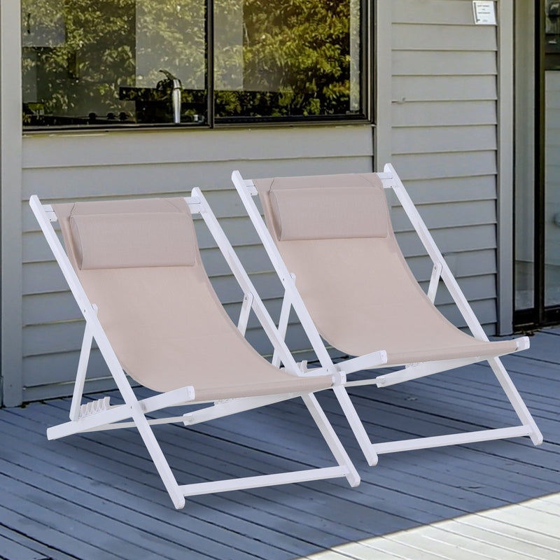 Folding Wooden Deck Chairs, Set of 2