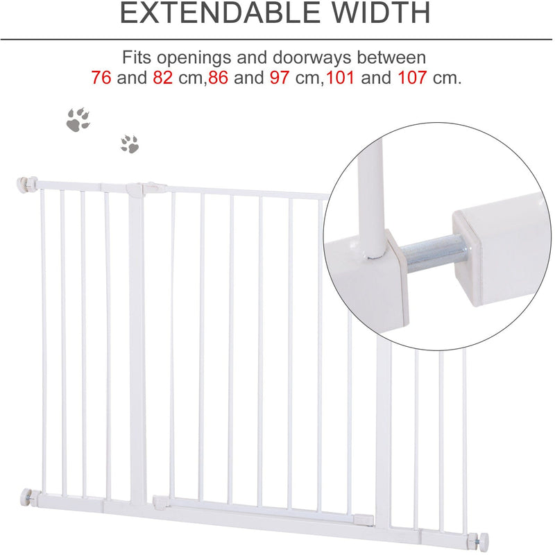 Pressure Fit Pet Safety Gate, Metal Fence, 72-107cm, White