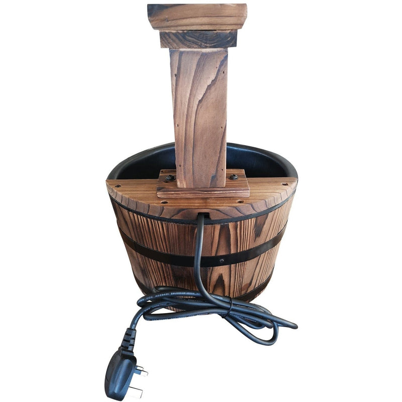 Wood Barrel Electric Water Fountain, Patio Feature Outsunny