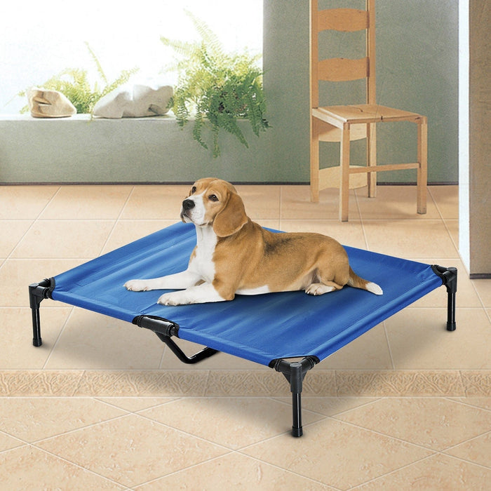 Elevated Camping Pet Bed, Metal Frame, Blue
