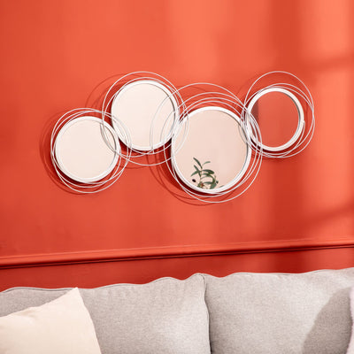 Silver Metal Wall Art with Decorative Mirror Homcom