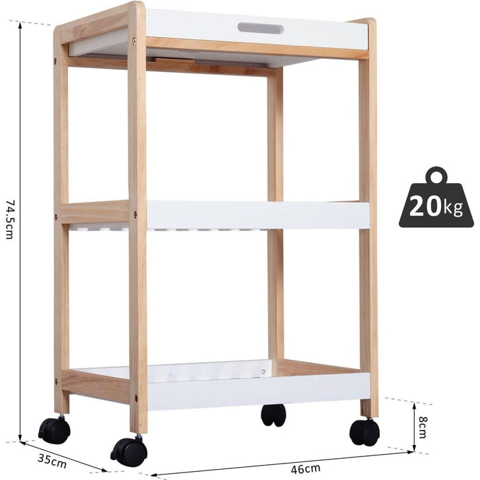 Mobile Kitchen Trolley, 3-Tier, White, 46x35x74.5 cm