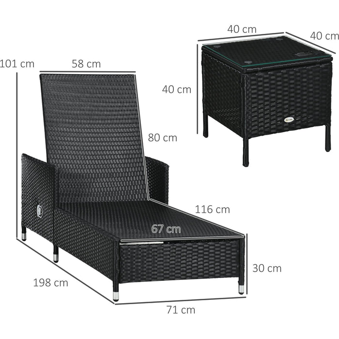 Luxury Rattan Sun Lounger Set with Coffee Table, Black