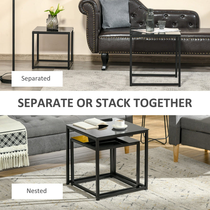 Set of 2 Black Glass Nested Tables