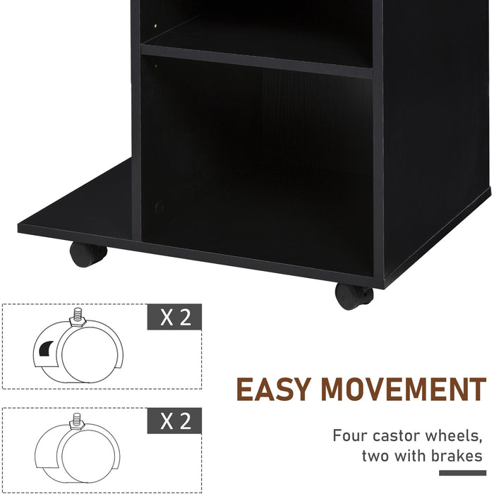 Black Mobile Printer Cart with CPU Stand & Drawer