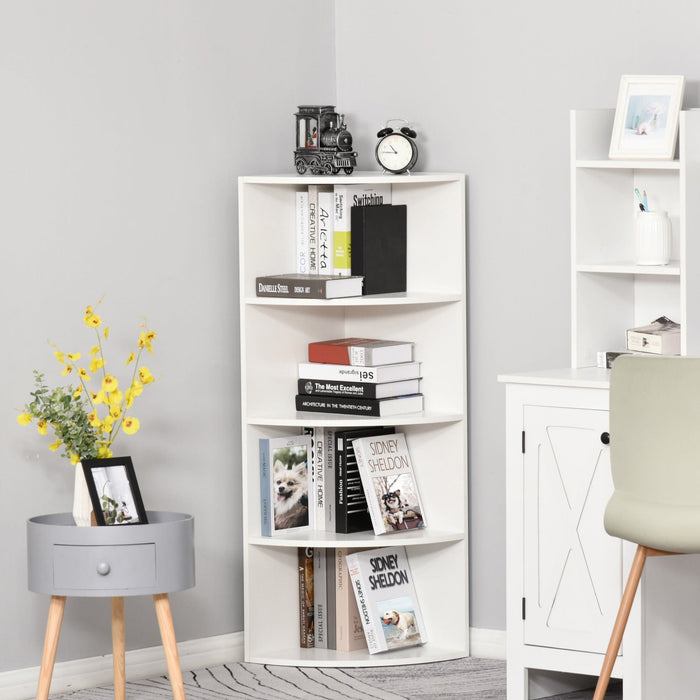 Wood Corner Shelf, 4-Tier Freestanding Bookshelf