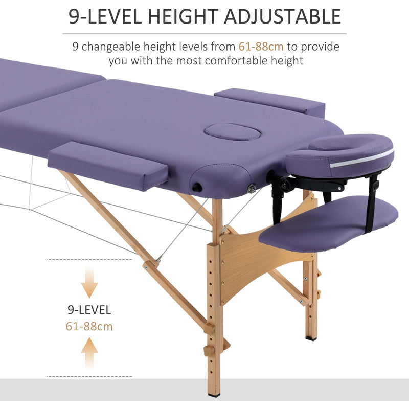 Purple Portable Home Massage Bed, 2 Sections, Wooden Frame