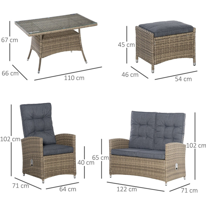 Outdoor Dining Set For 6, Reclining Armchairs, Footstools