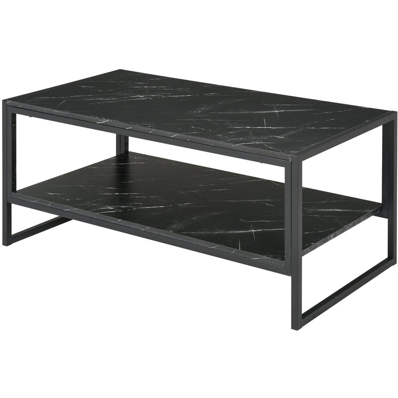 Two Tier Marble Print Coffee Table with Metal Frame