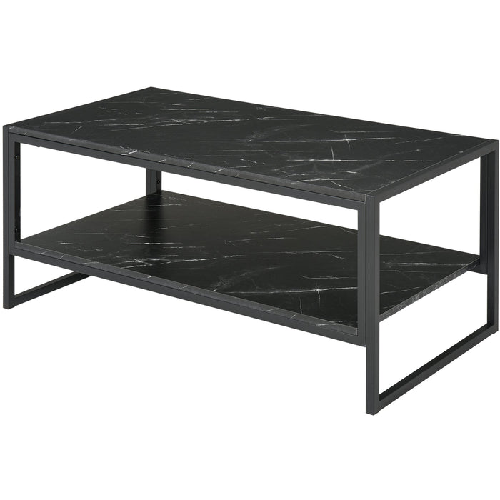 Two Tier Marble Print Coffee Table with Metal Frame