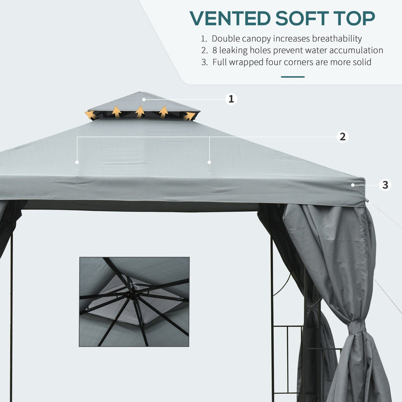 Steel Frame Gazebo With Sidewalls, 3x3m
