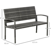 2 Seater Patio Rattan Bench, Grey Outsunny