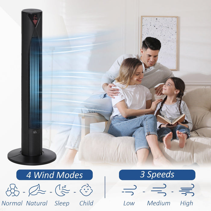 38" Slim Oscillating Tower Fan, 3 Speed, Remote, 12h Timer