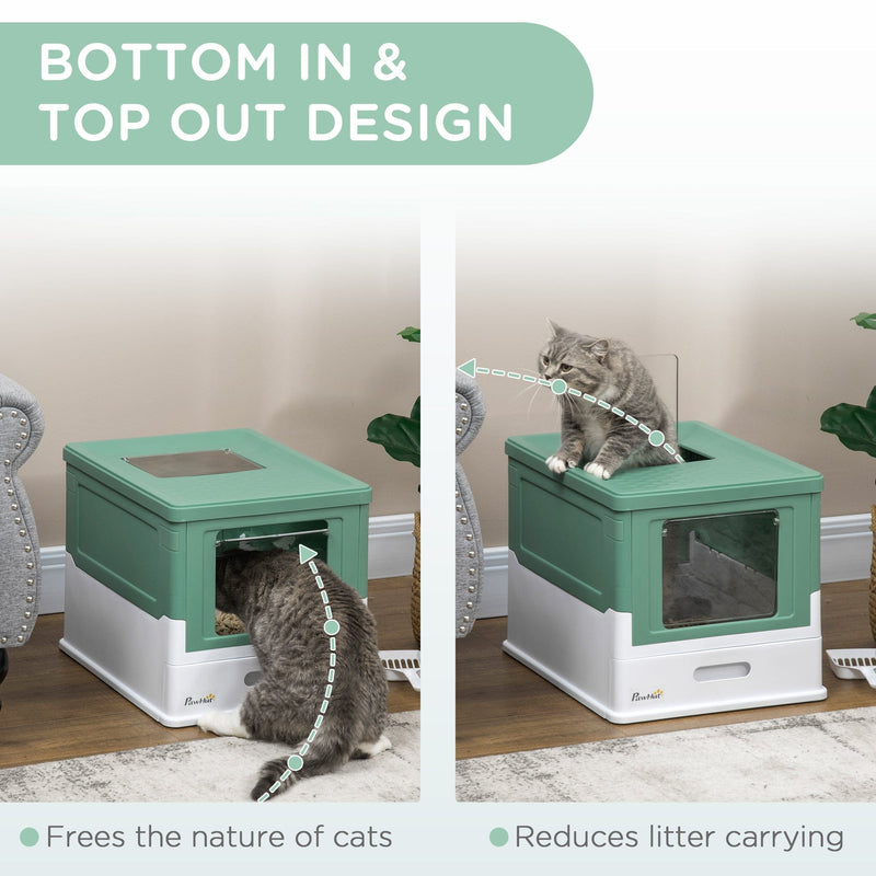 Green Hooded Cat Litter Box (47.5x35.5x36.7cm)