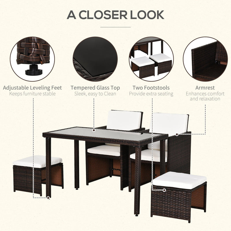 Rattan Dining Set with Table, Chairs & Footstools