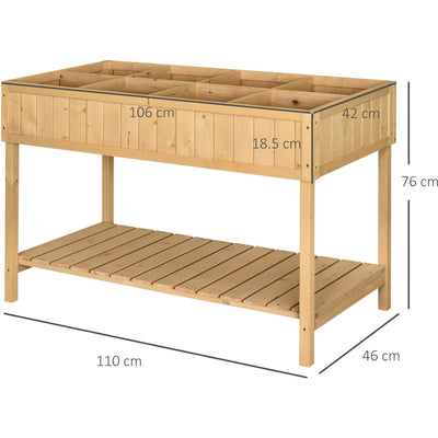 8-Box Raised Wooden Planter Box, 110x46x76 cm Outsunny
