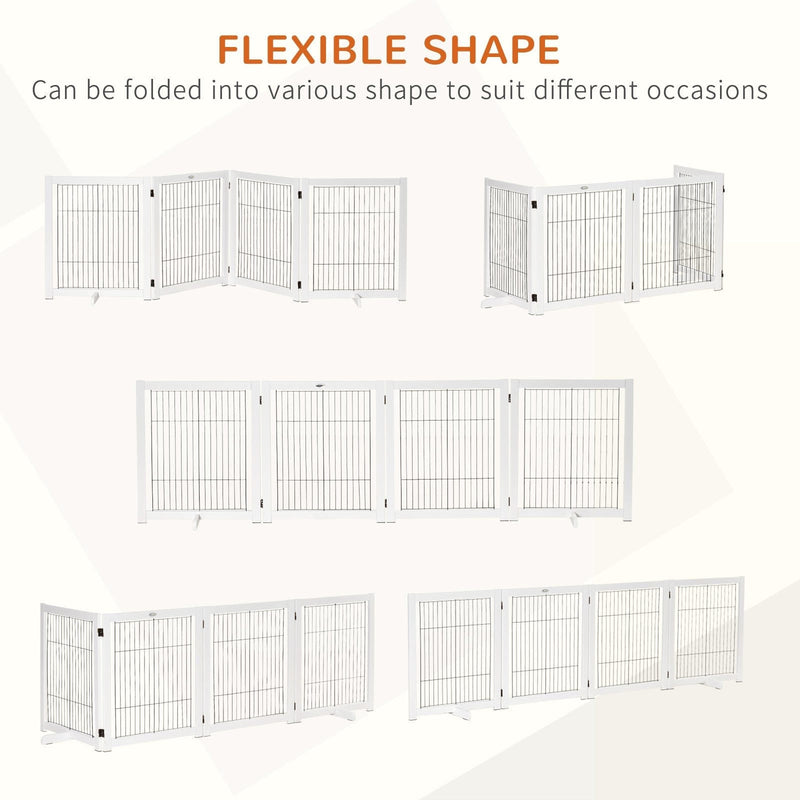 Freestanding Wooden Pet Gate, 264L x 35.5W x 77H cm, White