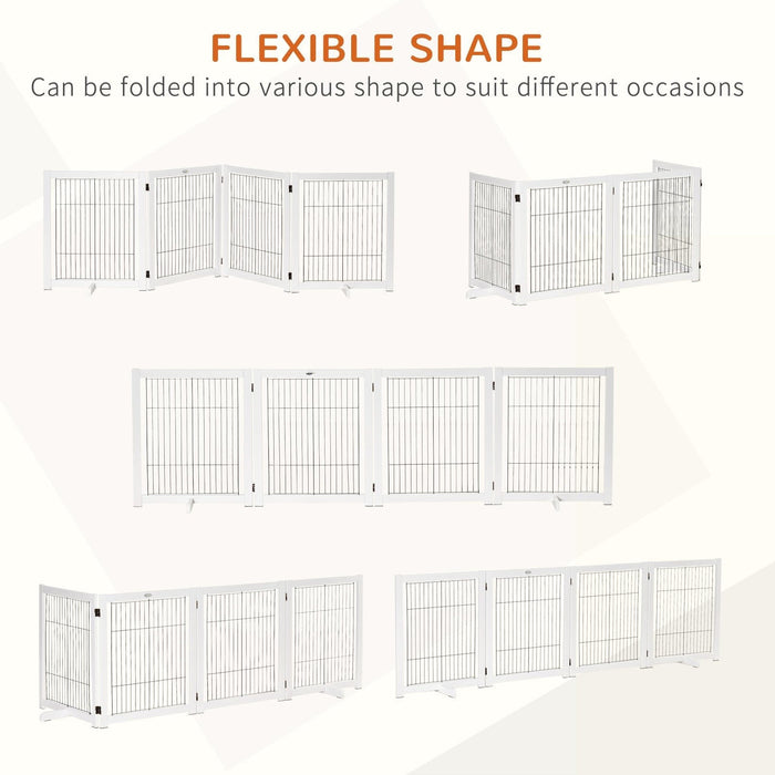 Freestanding Wooden Pet Gate, 264L x 35.5W x 77H cm, White