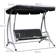 Deluxe 3 Seater Garden Swing Chair with Adjustable Canopy Outsunny