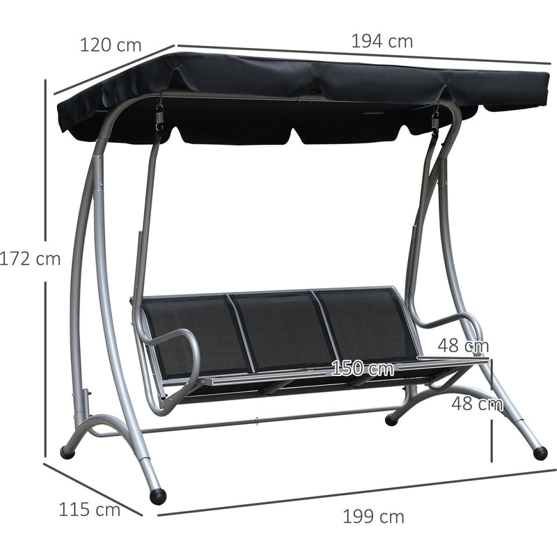 Deluxe 3 Seater Garden Swing Chair with Adjustable Canopy Outsunny
